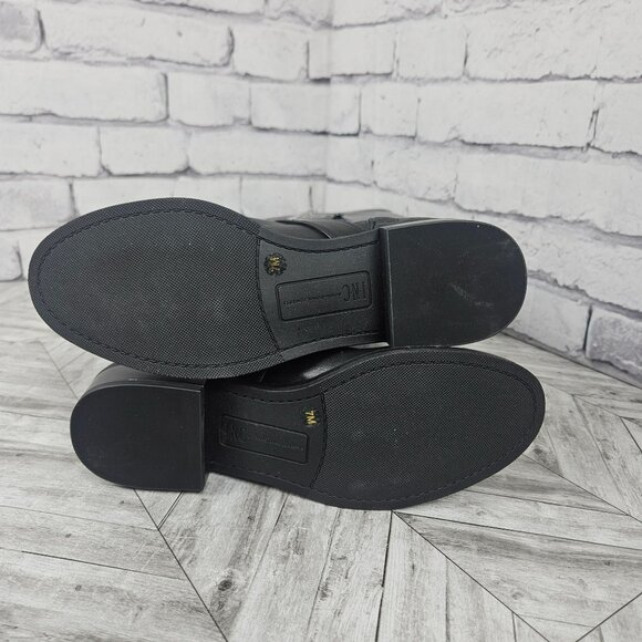 INC Black Leather Riding Boots With Buckle Detail Studded Sole Womens 7M New - Picture 14 of 16